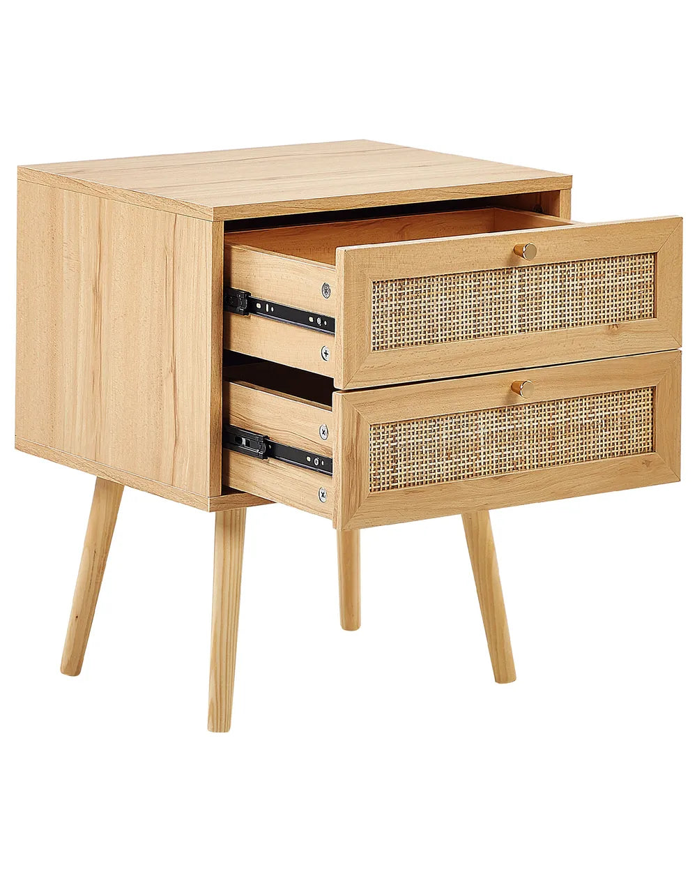 Perote ペローテ ナイトテーブル 2引き出し ラタン前面 ライトブラウン