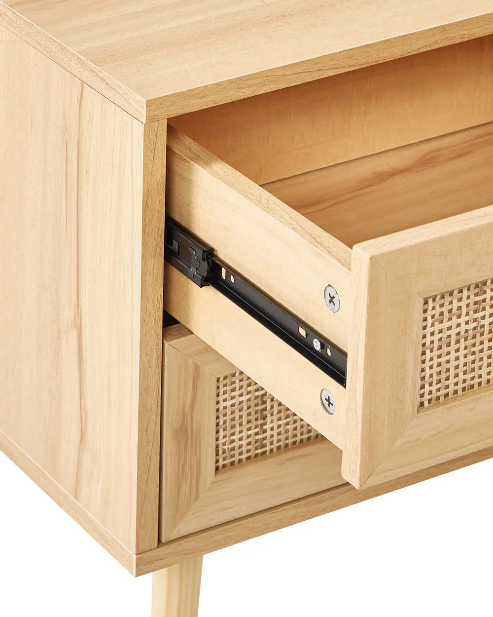 Perote ペローテ ナイトテーブル 2引き出し ラタン前面 ライトブラウン