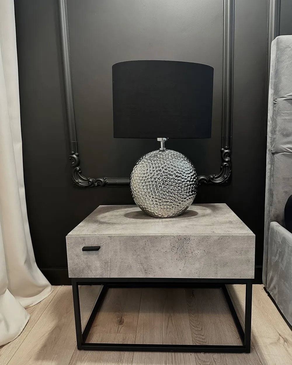 CAIRO カイロ ナイトテーブル 1引き出し インダストリアル コンクリート調 ライトグレー メタルフレーム