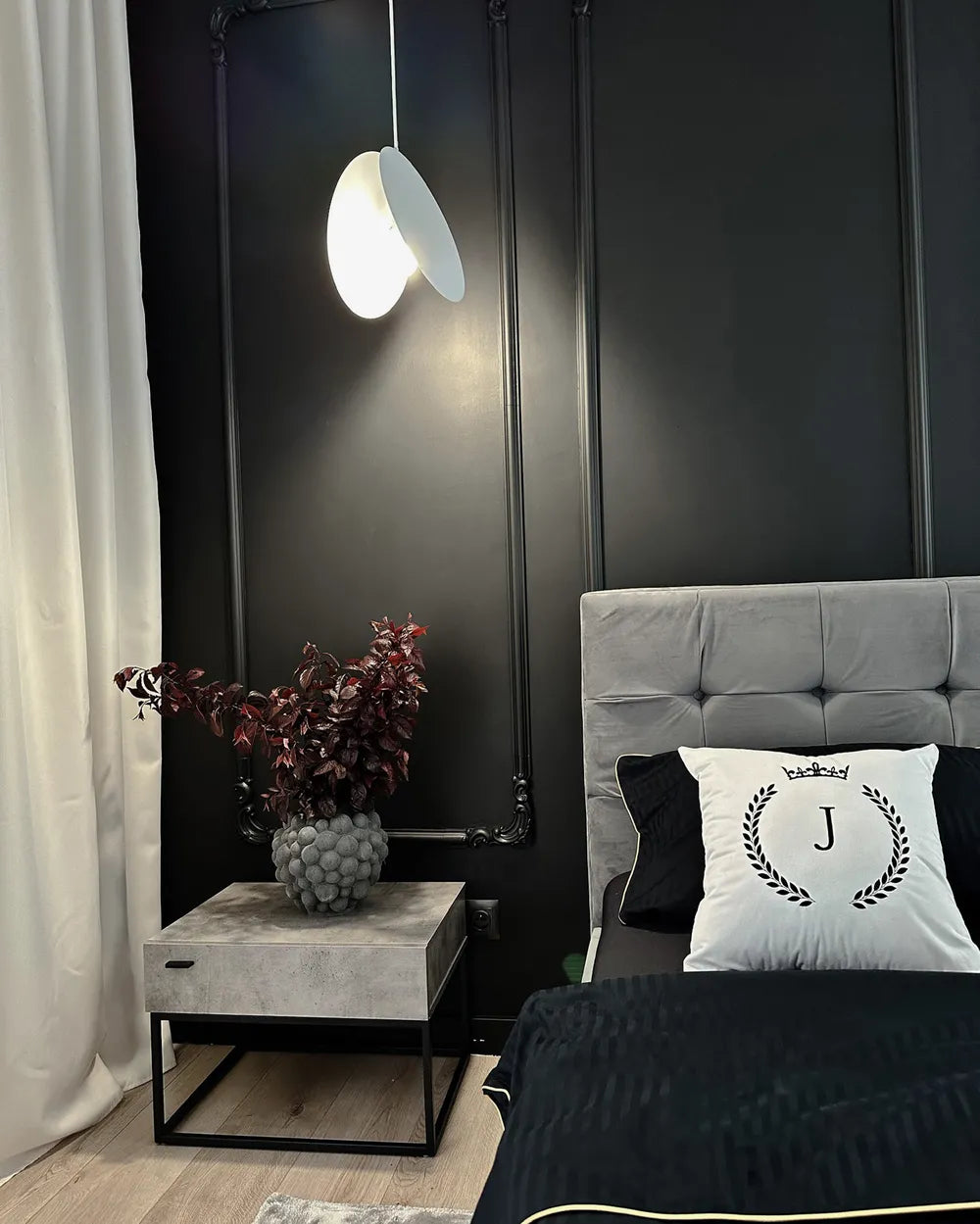 CAIRO カイロ ナイトテーブル 1引き出し インダストリアル コンクリート調 ライトグレー メタルフレーム