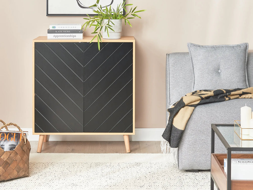 BRISTOW キャビネット ブラック 棚付き 北欧風 MDF・パーティクルボード 76×40×84cm