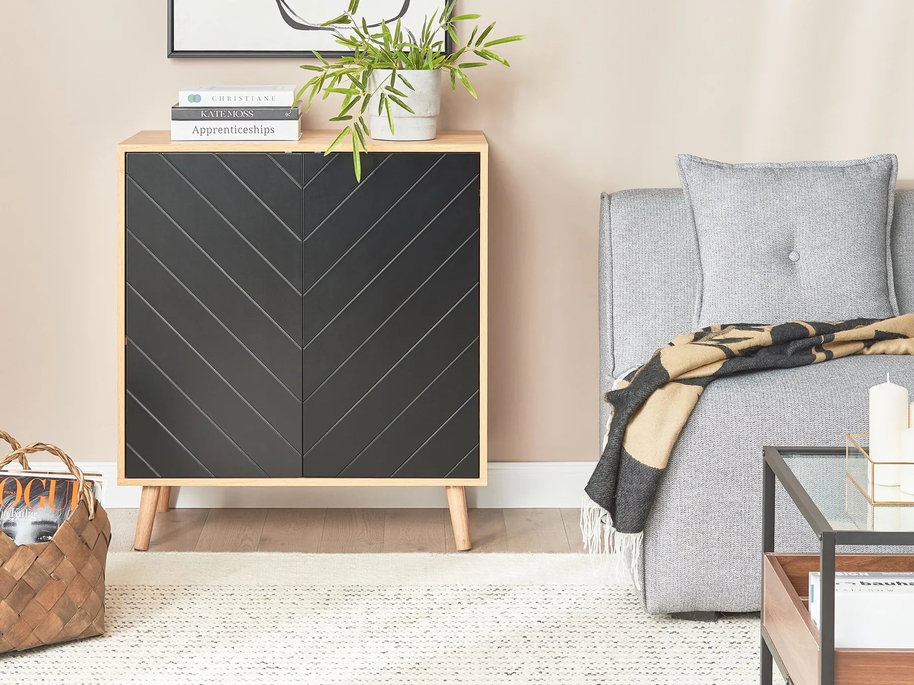 BRISTOW キャビネット ブラック 棚付き 北欧風 MDF・パーティクルボード 76×40×84cm