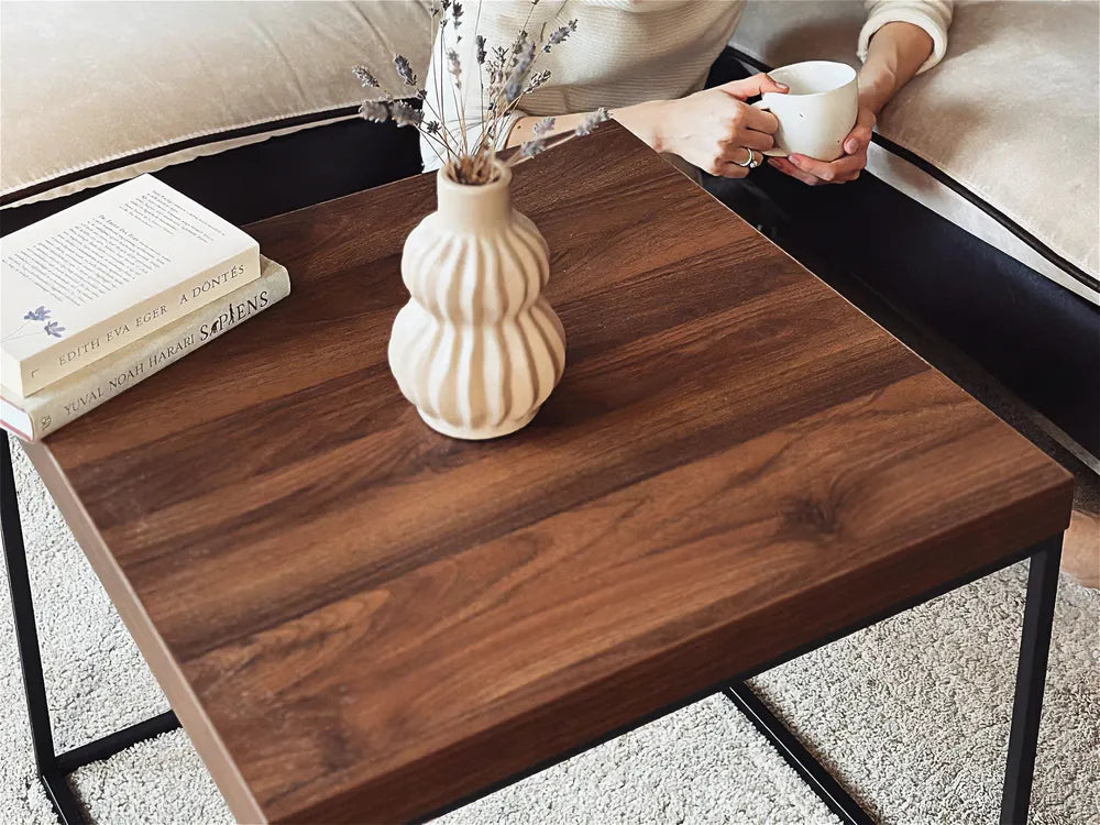 インダストリアル コーヒーテーブル メタルフレーム ダークブラウン