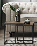 DENNY デニー サイドテーブル 2点セット ダークブラウン MDF製 正方形 メタルフレーム 40×40×42cm・35×35×39cm