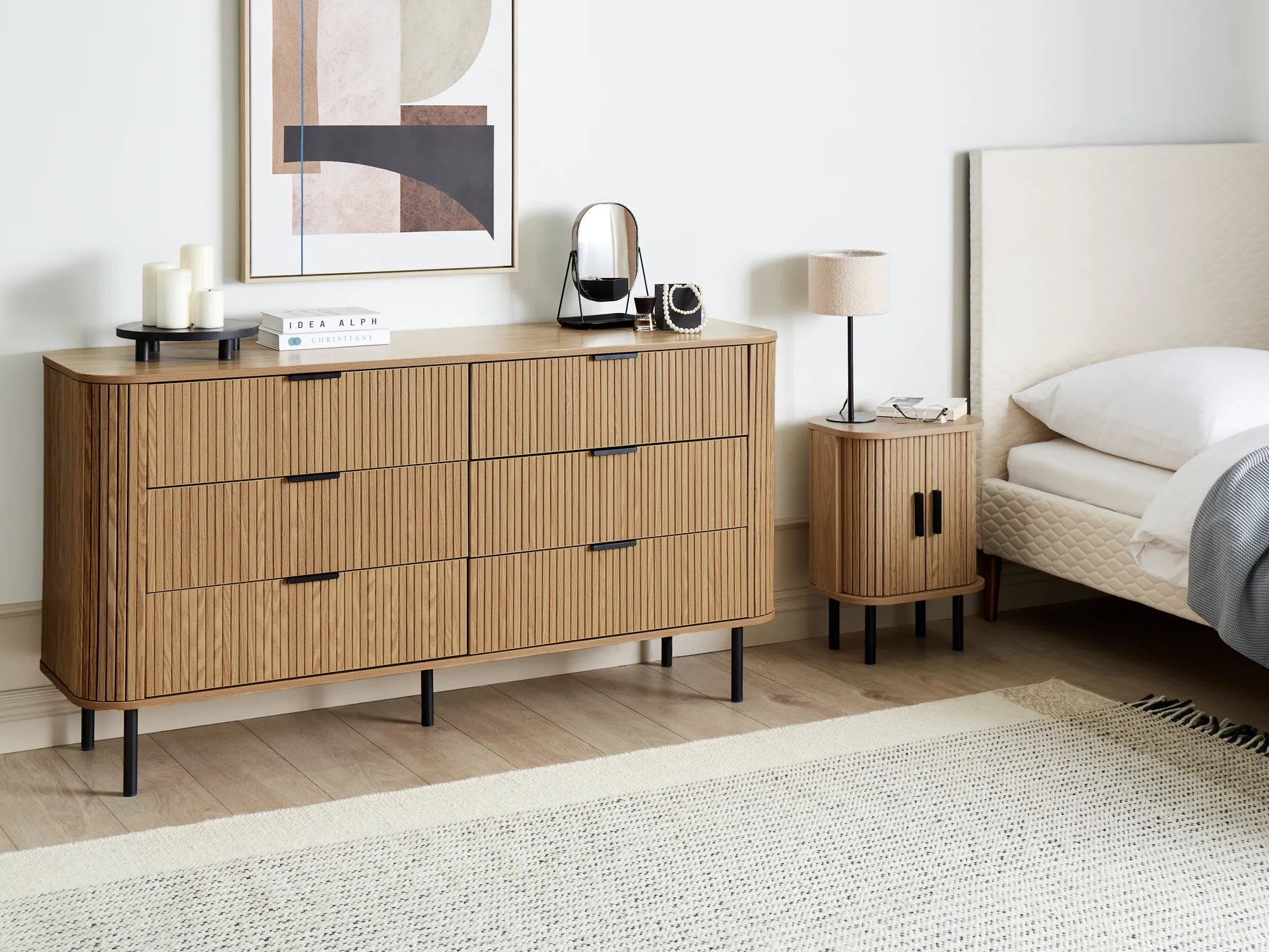 BRADLEY チェスト ブラウン 6段引き出し レトロ調 木目調 メタル脚