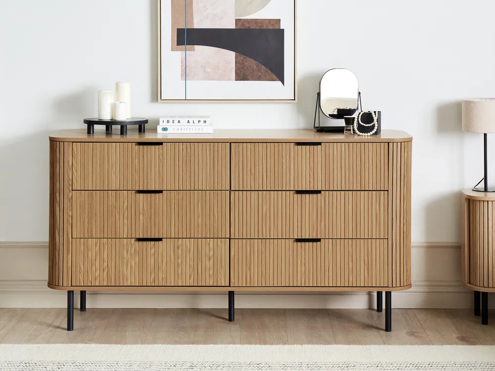 BRADLEY チェスト ブラウン 6段引き出し レトロ調 木目調 メタル脚