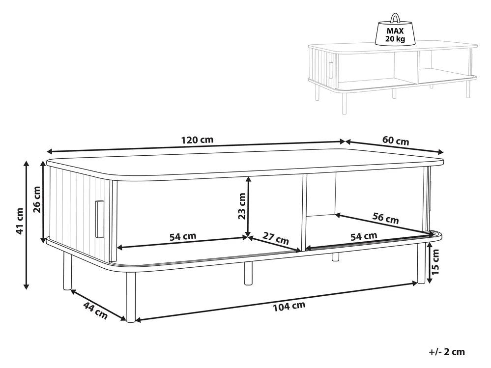 BRADLEY ブラッドリー コーヒーテーブル ブラウン 引き戸付き 収納テーブル MDF製 長方形 120×60×41cm