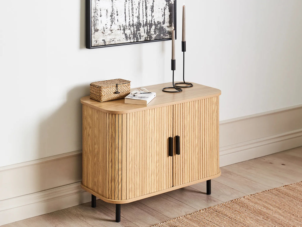 BRADLEY サイドボード ブラウン 引き戸収納 レトロ調 木目調キャビネット