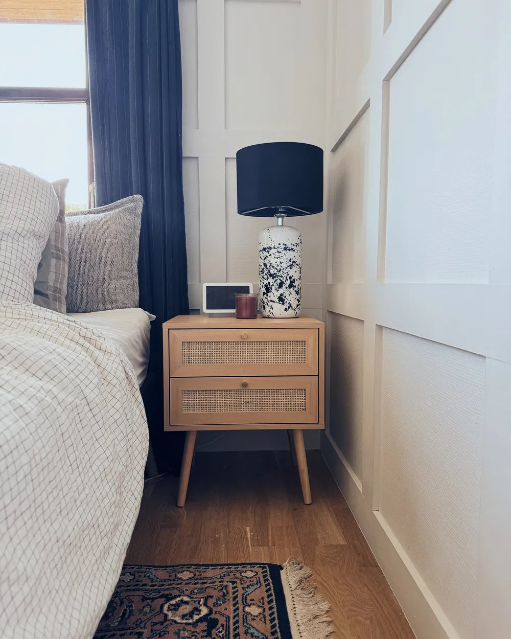 Perote ペローテ ナイトテーブル 2引き出し ラタン前面 ライトブラウン