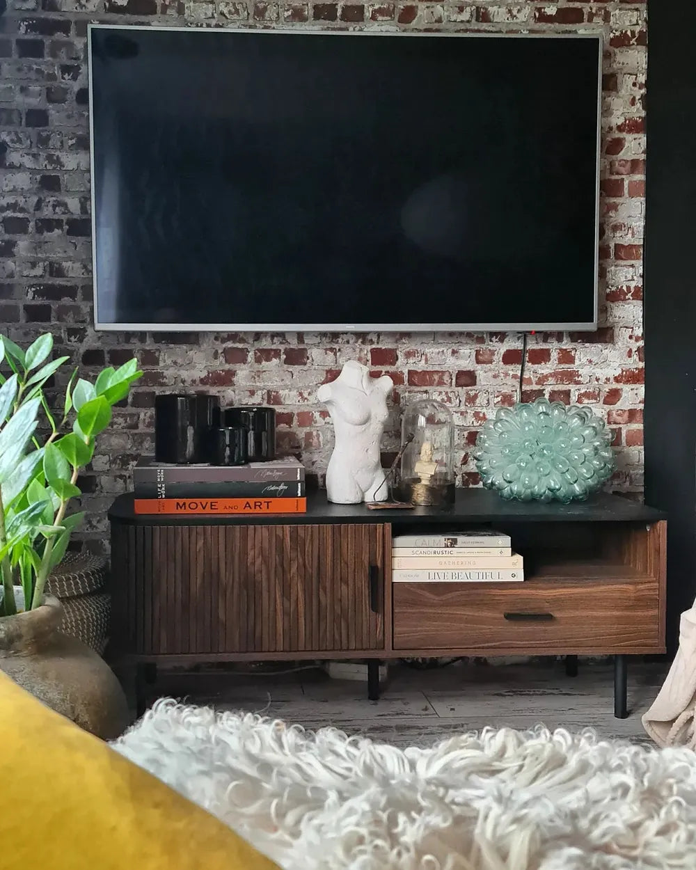 JOSE テレビボード ダークブラウン レトロ調 スライド扉 テレビ台 引き出し・配線収納付き ～54型対応