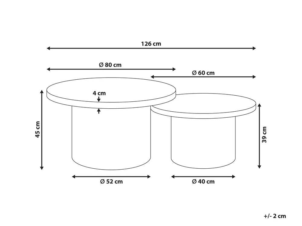 ILIOS イリオス コーヒーテーブル 2点セット ラウンド ラタン ナチュラル仕上げ 80×80×45cm・60×60×39cm