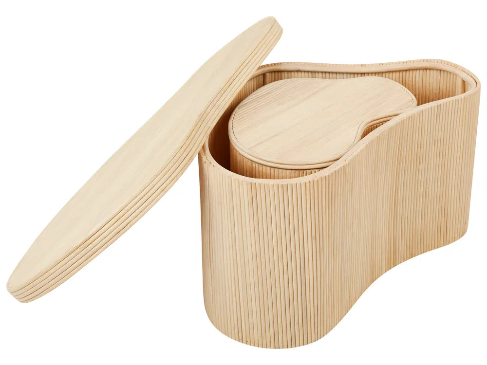 SALANTI サランティ コーヒーテーブル 2点セット ナチュラルラタン収納 ネストテーブル 不規則形 100×72×45cm・50×37×38cm