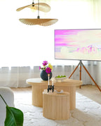 SALANTI サランティ コーヒーテーブル 2点セット ナチュラルラタン収納 ネストテーブル 不規則形 100×72×45cm・50×37×38cm