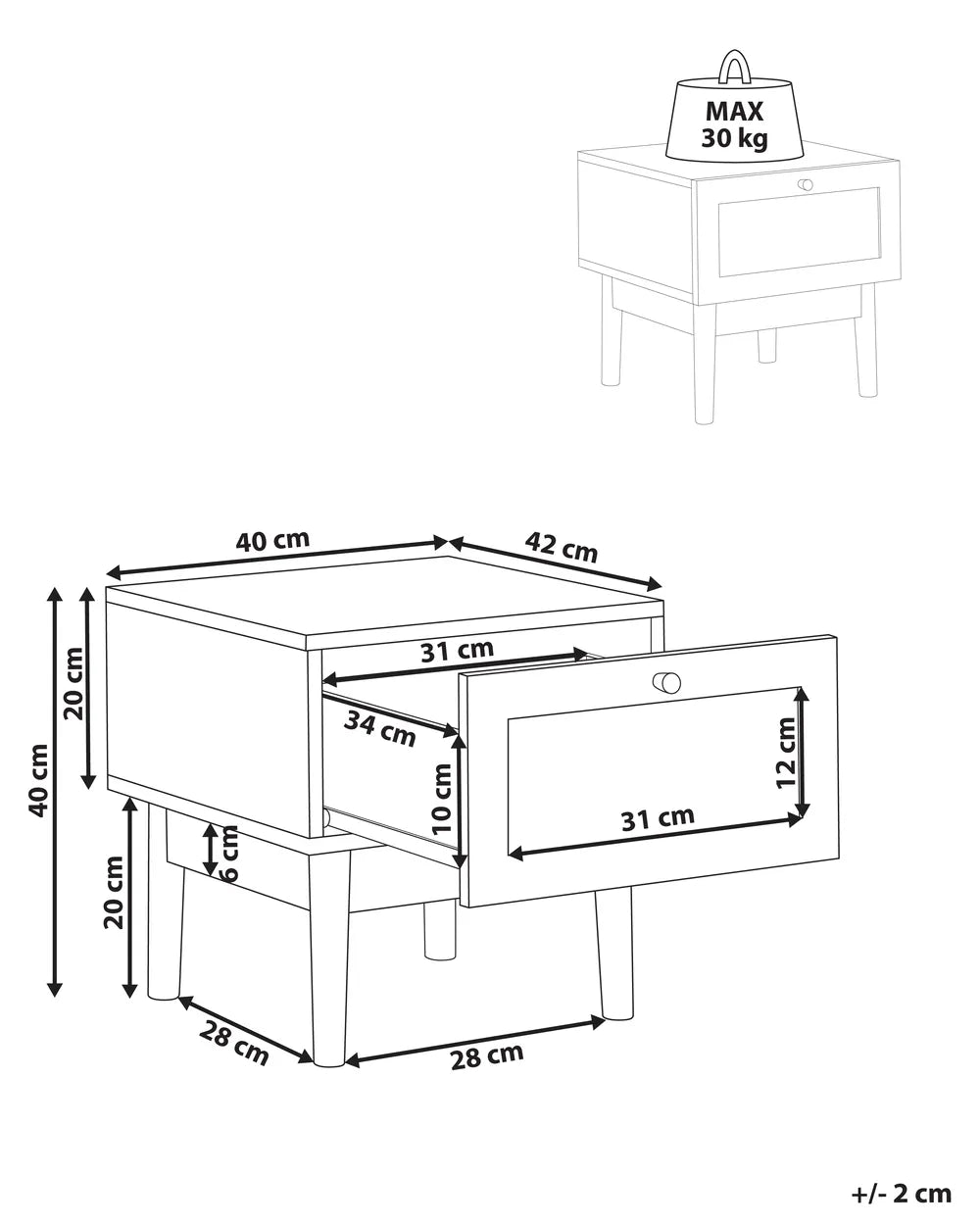 NIVO ニヴォ ナイトテーブル 1引き出し ラタン前面 ライトブラウン