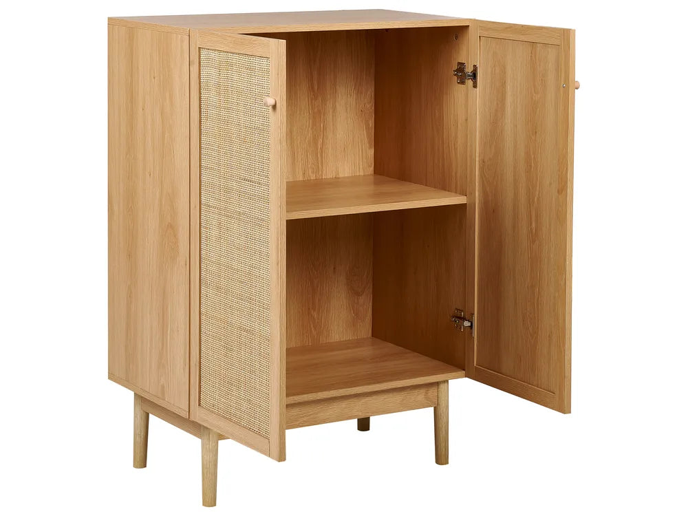 NIVO キャビネット ライトブラウン 天然木調仕上げ 北欧風 収納キャビネット 棚付き リビング・寝室用