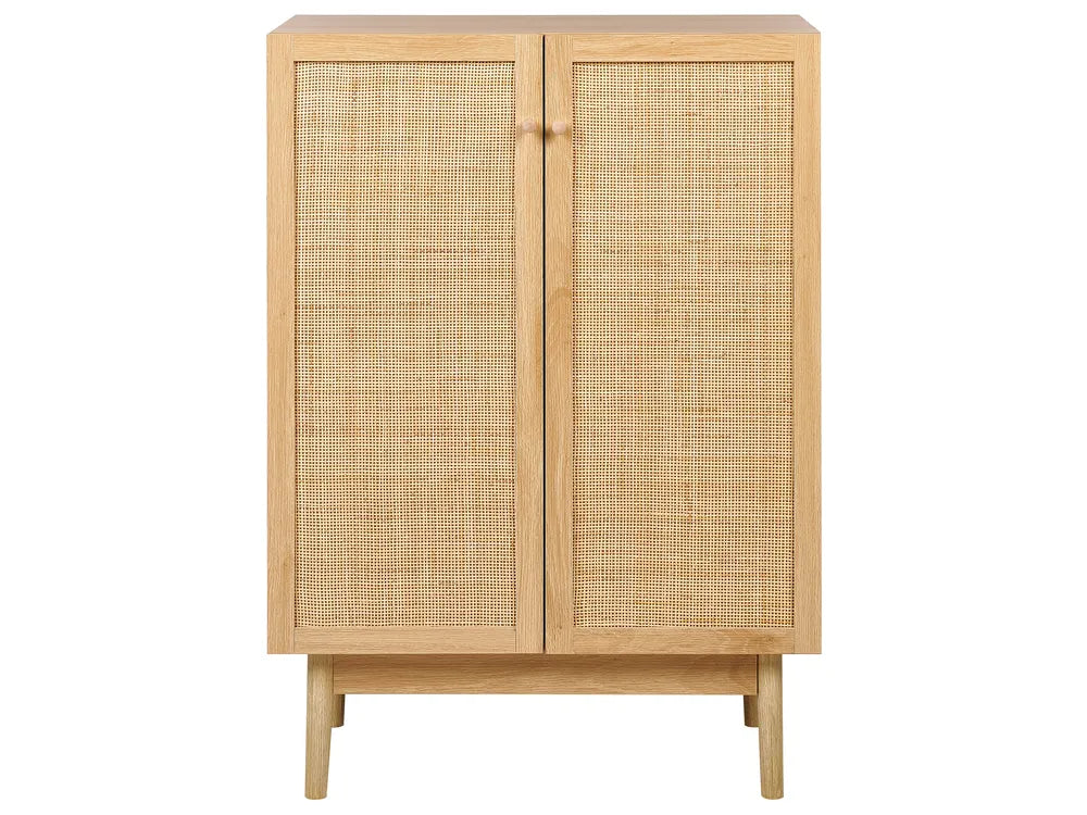 NIVO キャビネット ライトブラウン 天然木調仕上げ 北欧風 収納キャビネット 棚付き リビング・寝室用