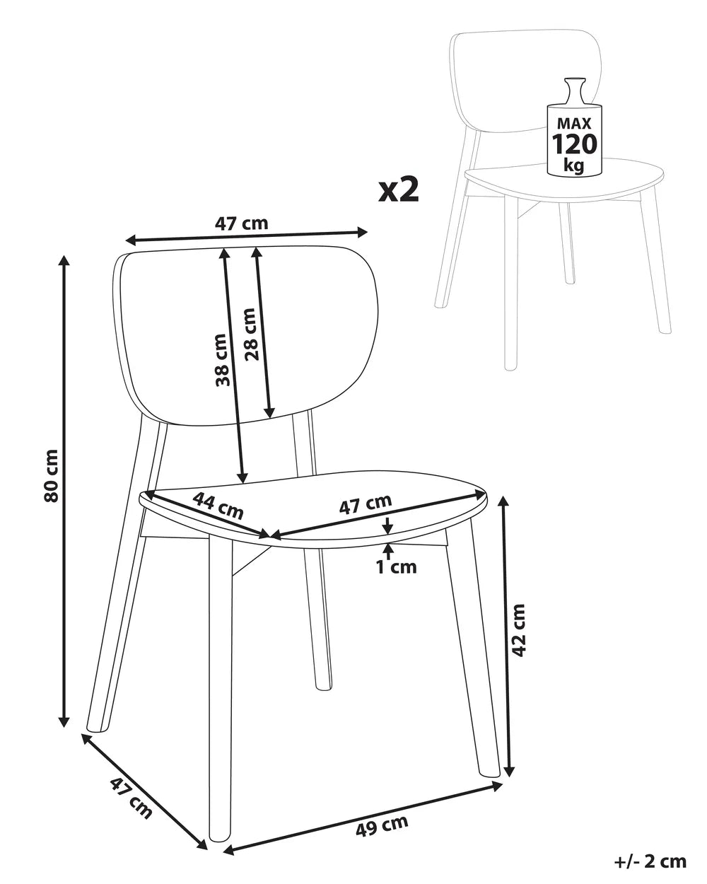 OVERLY 木製ダイニングチェア 2脚セット（ブラウン）