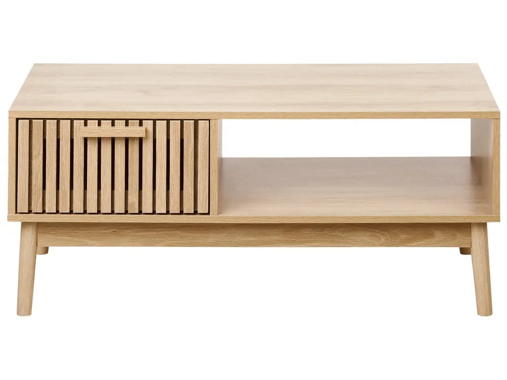 LYNWOOD リンウッド コーヒーテーブル 収納付き 引き出し・棚付き 長方形 MDF製 ライトブラウン 100×50×43cm