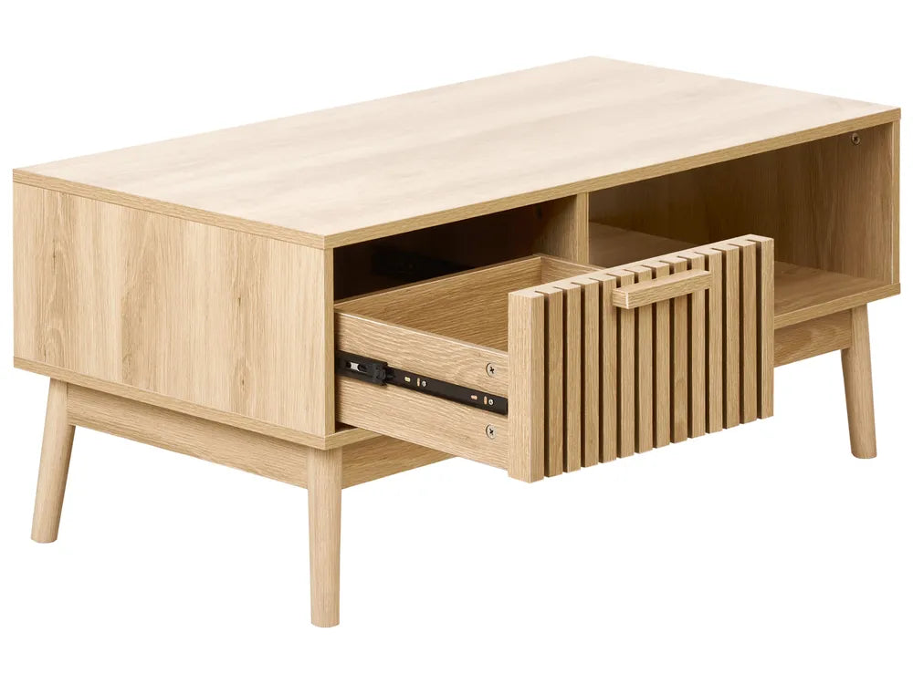 LYNWOOD リンウッド コーヒーテーブル 収納付き 引き出し・棚付き 長方形 MDF製 ライトブラウン 100×50×43cm