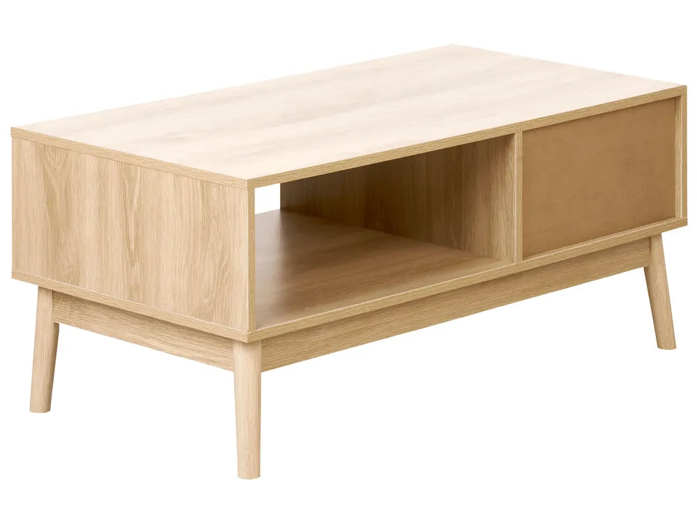 LYNWOOD リンウッド コーヒーテーブル 収納付き 引き出し・棚付き 長方形 MDF製 ライトブラウン 100×50×43cm