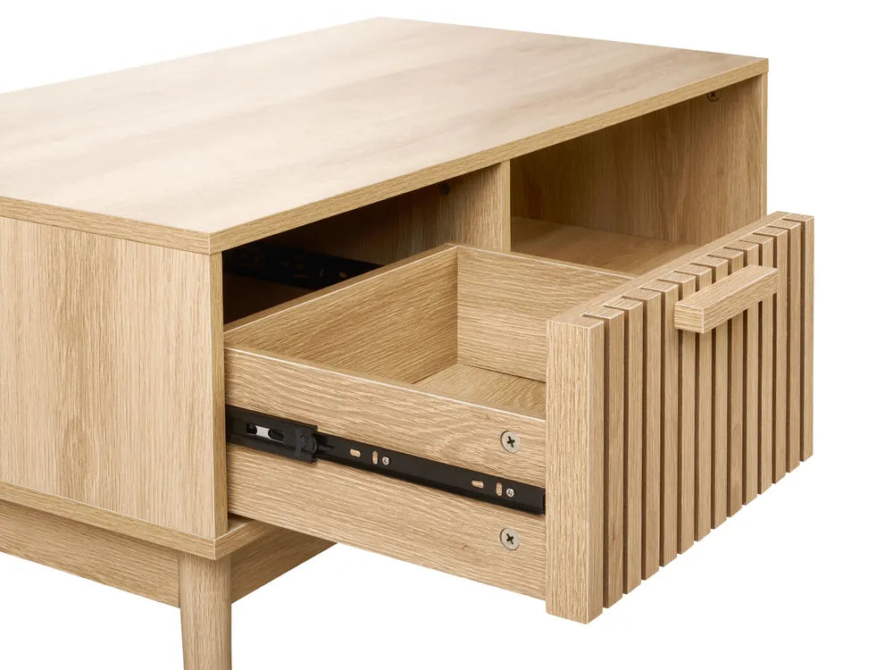 LYNWOOD リンウッド コーヒーテーブル 収納付き 引き出し・棚付き 長方形 MDF製 ライトブラウン 100×50×43cm