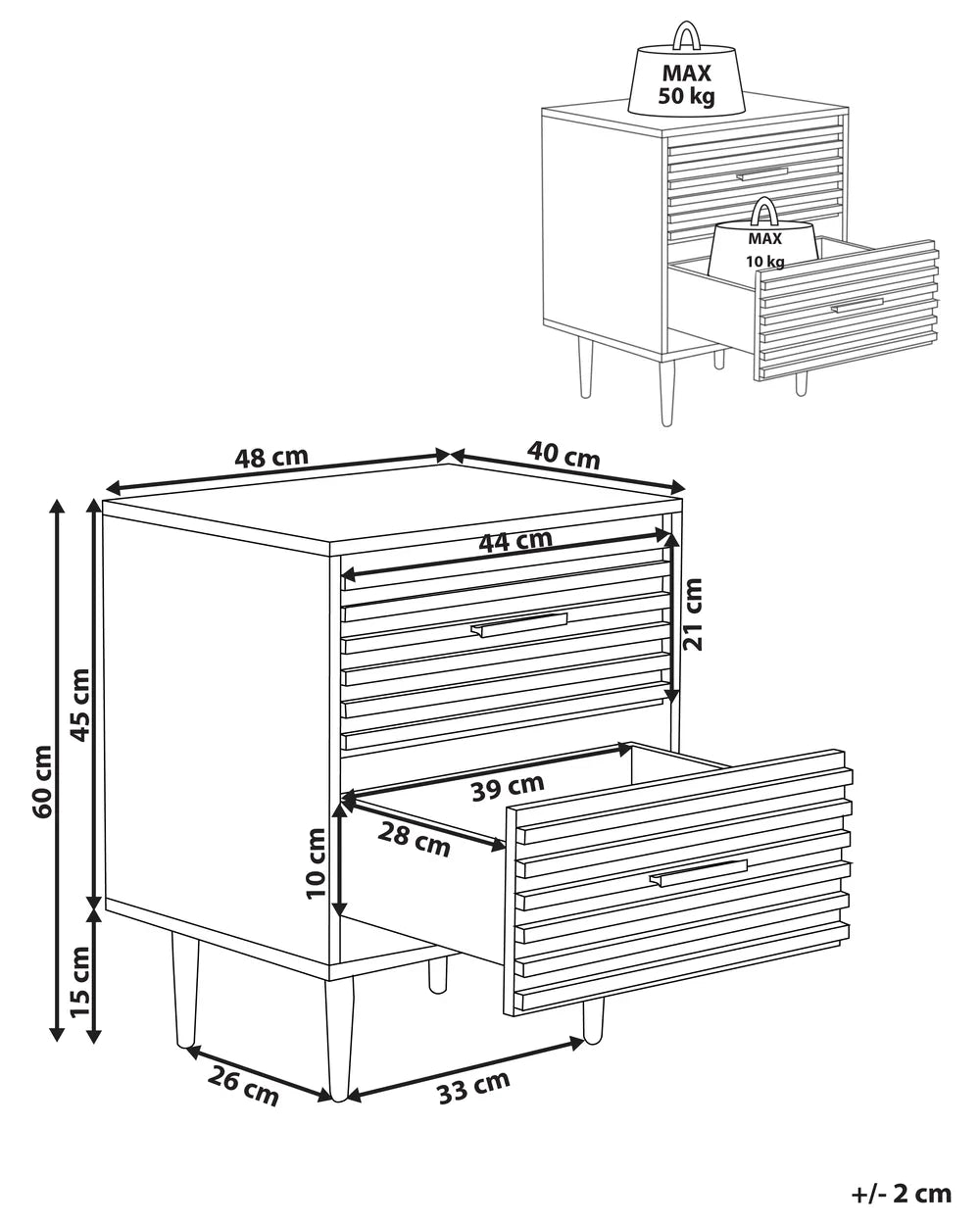 KEITH キース ナイトテーブル 2引き出し ダークブラウン モダン収納付き