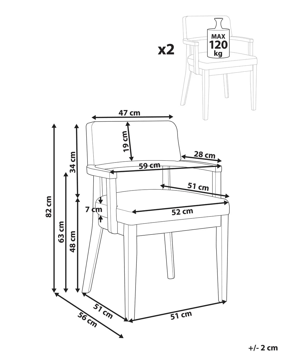 DALBO ブークレ張り 肘付きダイニングチェア 2脚セット（ブラウン／ベージュ）