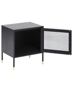 OSSETT オセット メタルブラック ナイトテーブル メタルメッシュ扉付き スチール製 モダンデザイン