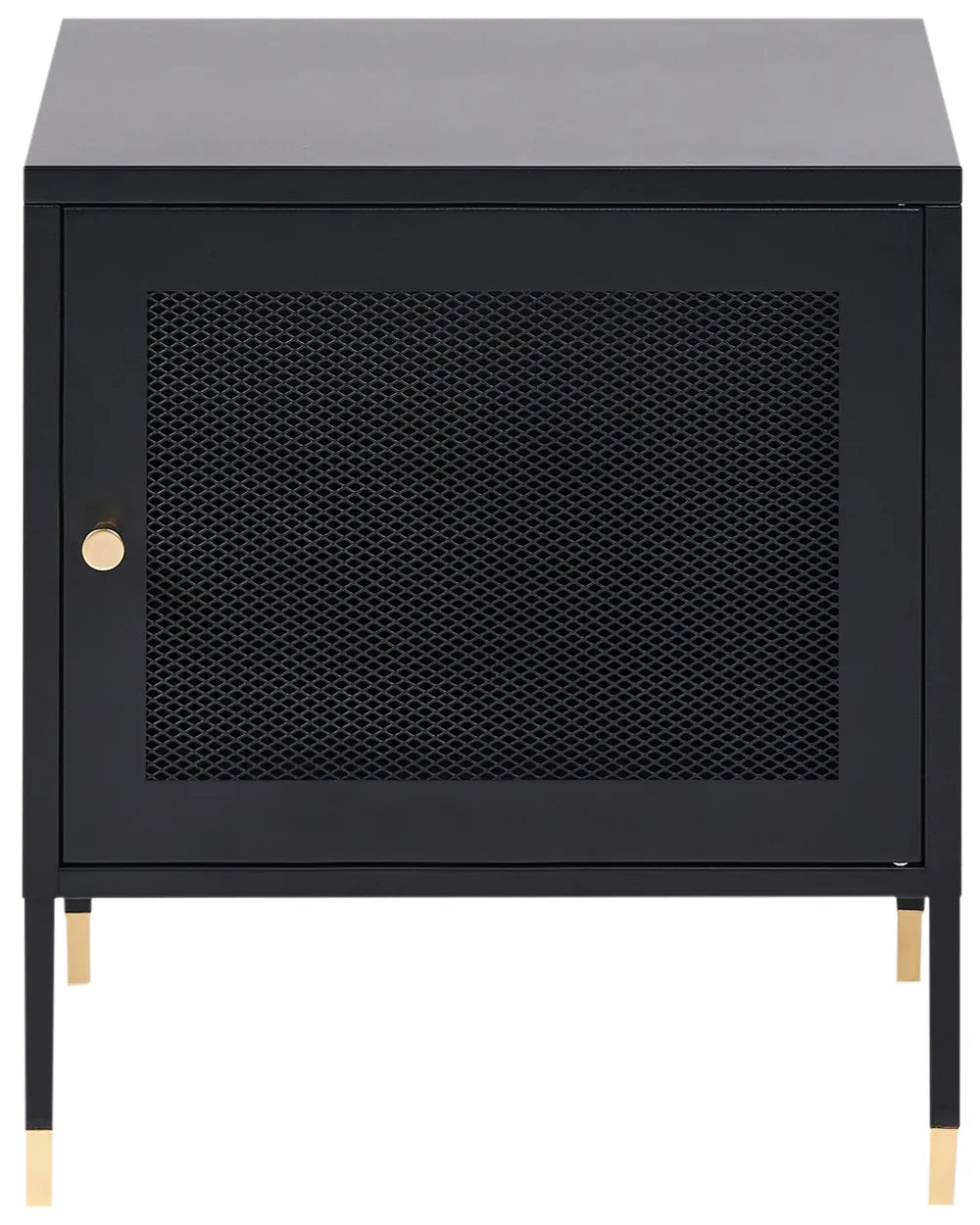 OSSETT オセット メタルブラック ナイトテーブル メタルメッシュ扉付き スチール製 モダンデザイン