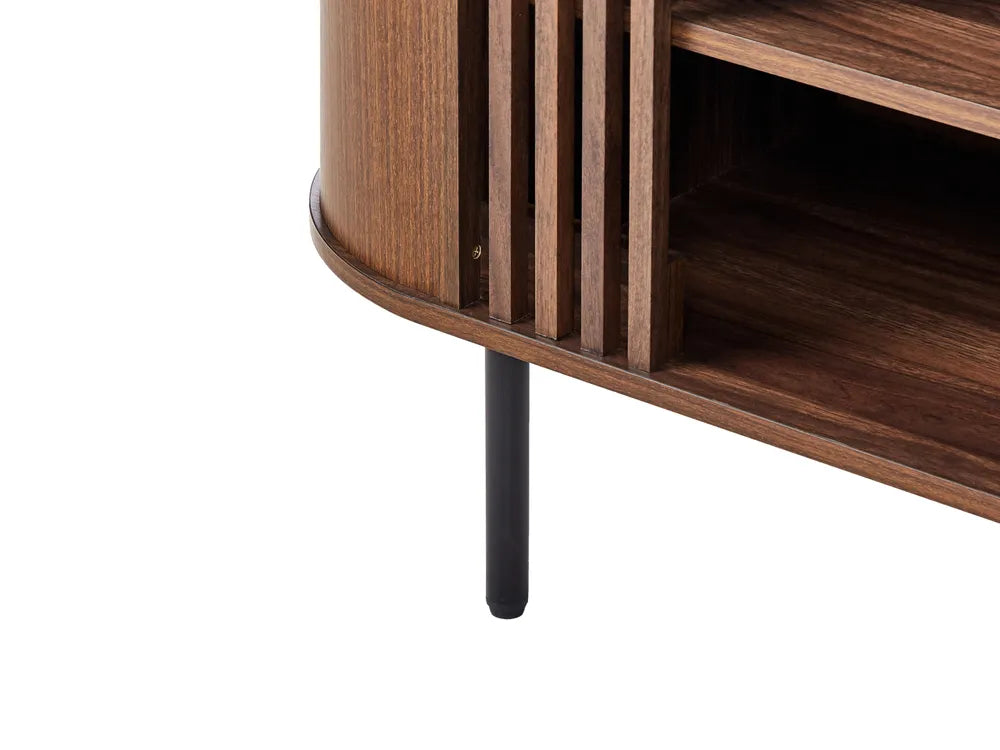 TAROON サイドボード ダークブラウン 木目調 レトロデザイン 幅120cm 棚付き 収納キャビネット メタル脚