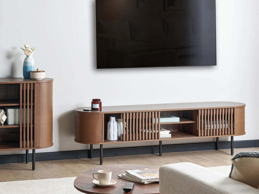 TAROON テレビスタンド ダークブラウン 180cm｜レトロ調 木目調TVボード 高耐荷重 メタル脚 収納付き