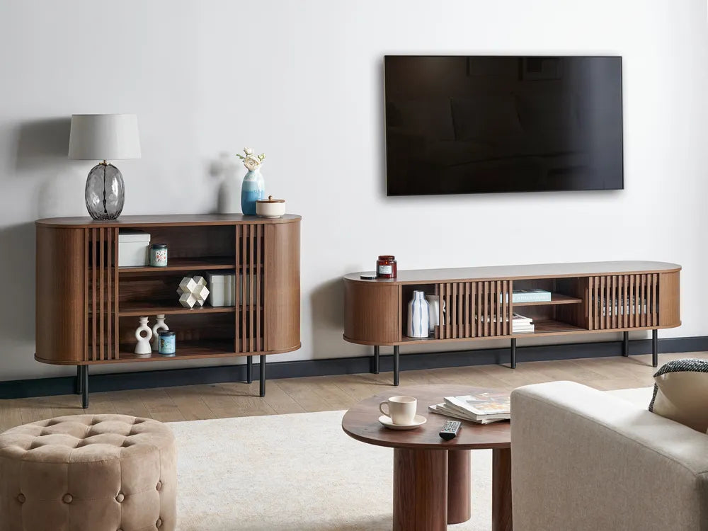 TAROON テレビスタンド ダークブラウン 180cm｜レトロ調 木目調TVボード 高耐荷重 メタル脚 収納付き