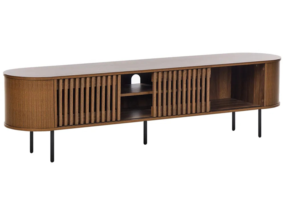 TAROON テレビスタンド ダークブラウン 180cm｜レトロ調 木目調TVボード 高耐荷重 メタル脚 収納付き