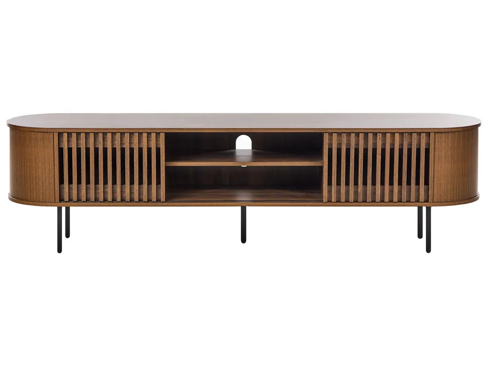 TAROON テレビスタンド ダークブラウン 180cm｜レトロ調 木目調TVボード 高耐荷重 メタル脚 収納付き