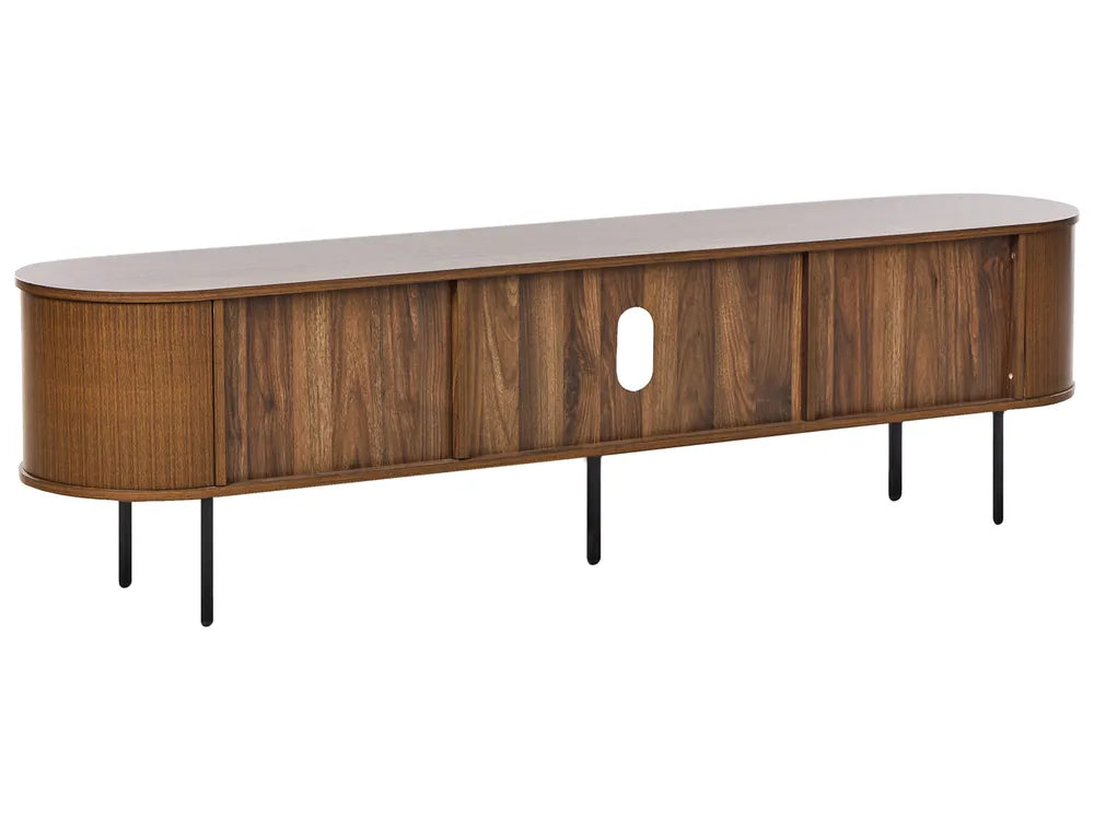 TAROON テレビスタンド ダークブラウン 180cm｜レトロ調 木目調TVボード 高耐荷重 メタル脚 収納付き