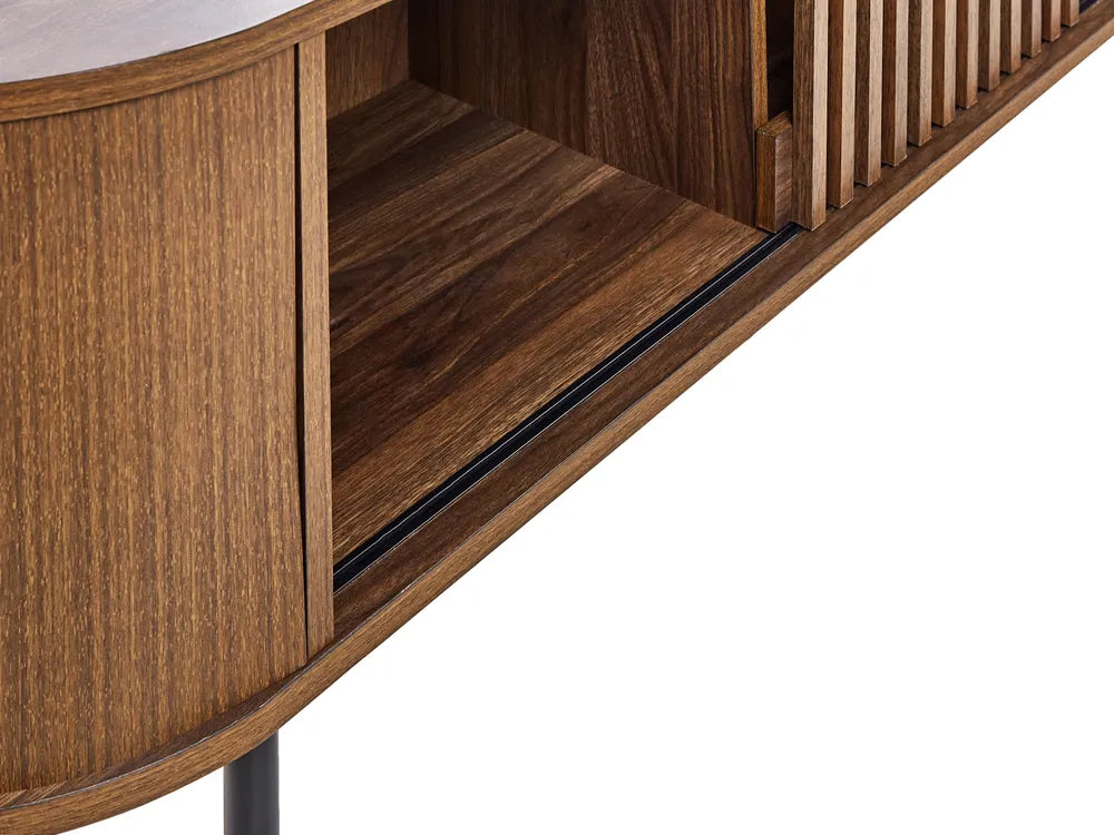 TAROON テレビスタンド ダークブラウン 180cm｜レトロ調 木目調TVボード 高耐荷重 メタル脚 収納付き