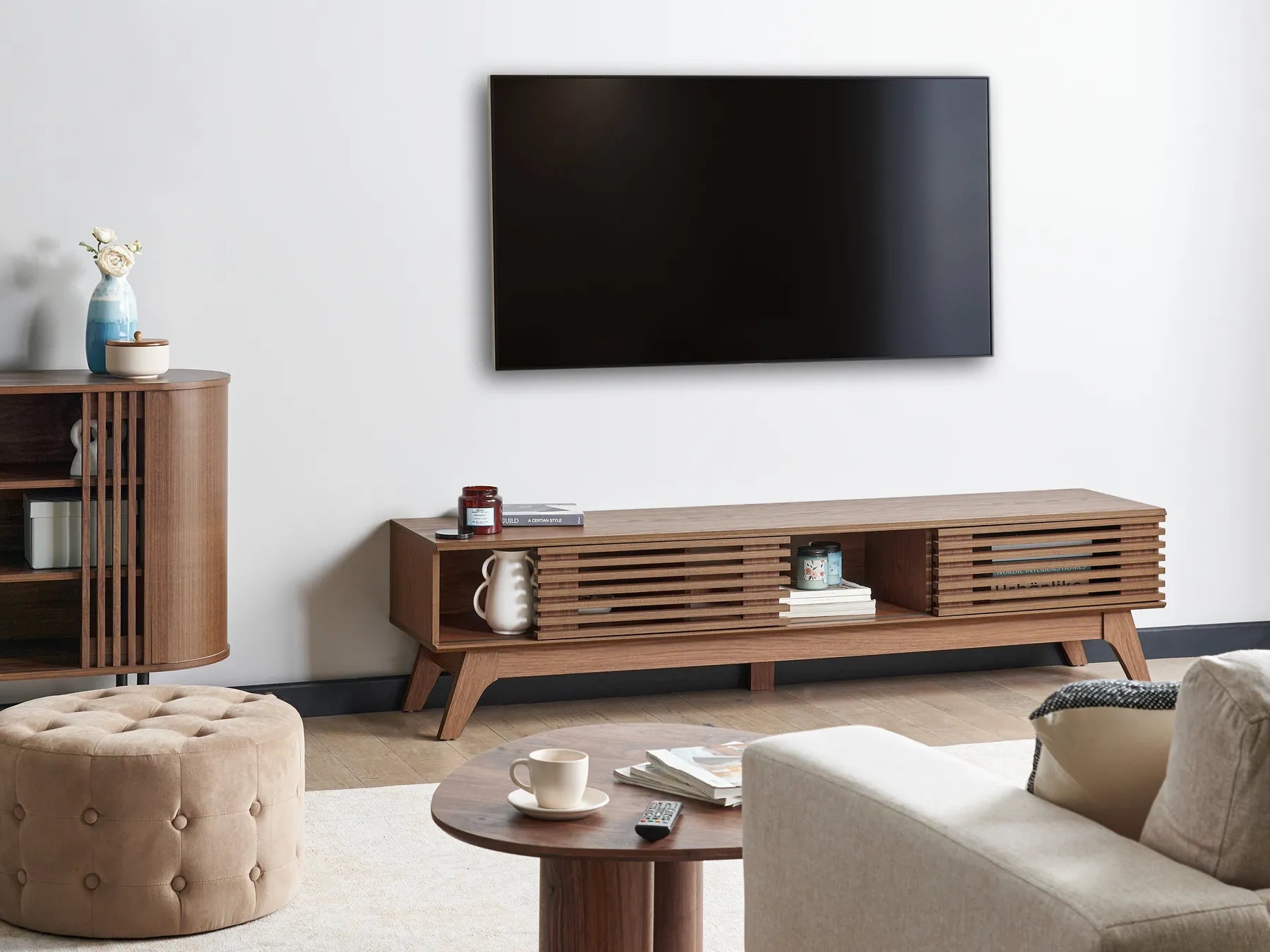 TOLEDO テレビボード ダークブラウン レトロ調 木製テレビ台 スライド扉・配線収納付き 耐荷重80kg