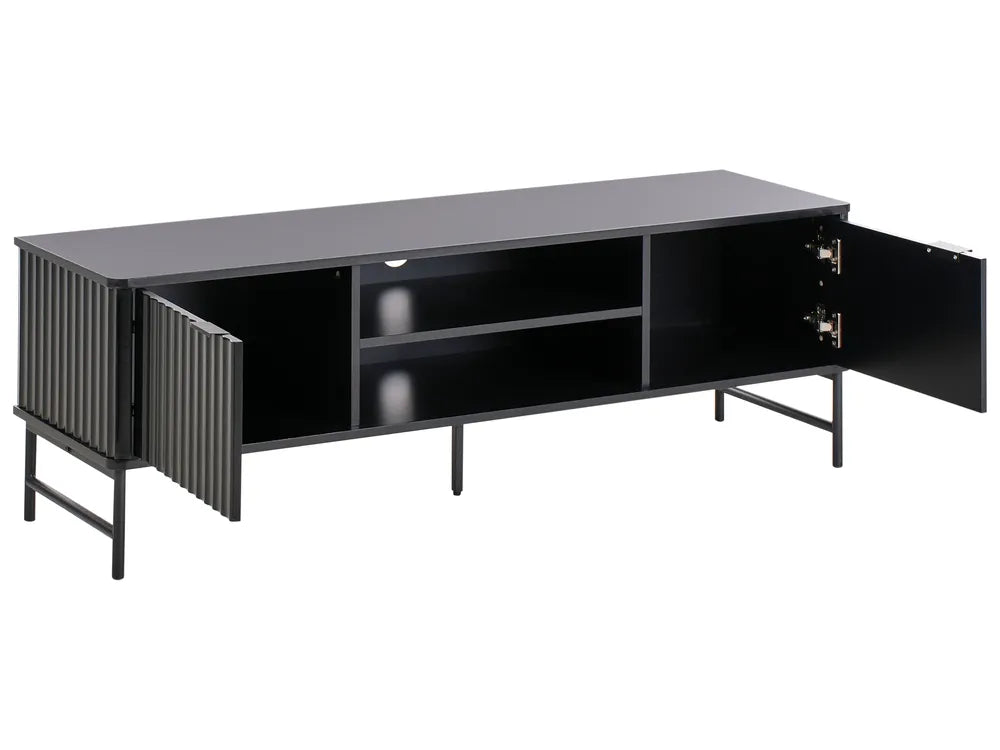 GLASTONBURY テレビボード ブラック 幅140cm｜レトロ調 収納棚付き TV台 配線管理対応