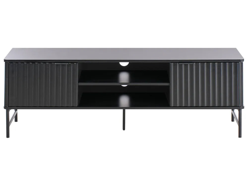 GLASTONBURY テレビボード ブラック 幅140cm｜レトロ調 収納棚付き TV台 配線管理対応