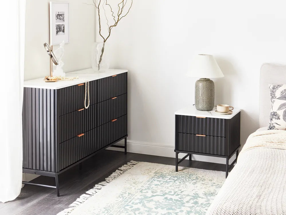 モダン 6段チェスト 大理石調天板 メタル脚付き 収納キャビネット