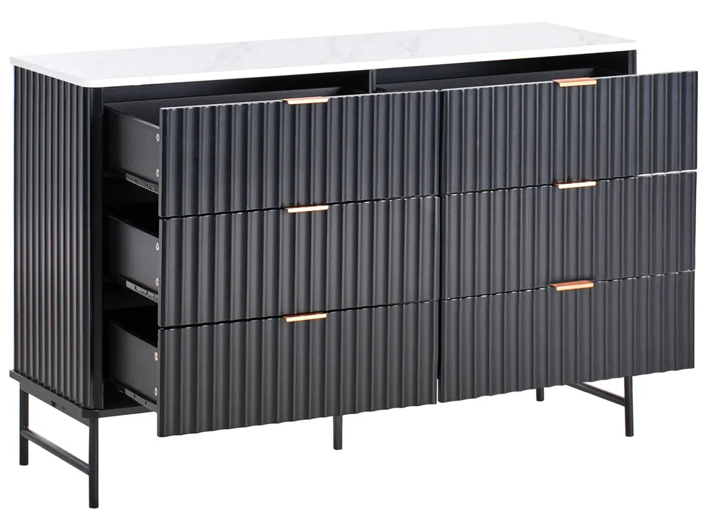 モダン 6段チェスト 大理石調天板 メタル脚付き 収納キャビネット