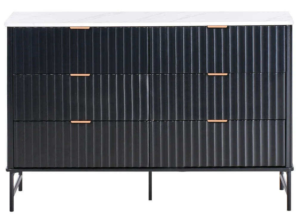 モダン 6段チェスト 大理石調天板 メタル脚付き 収納キャビネット