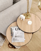 MELODY メロディ コーヒーテーブル 2点セット ラウンド MDF製 メタル脚 ライトブラウン 50×50×50cm・50×50×45cm