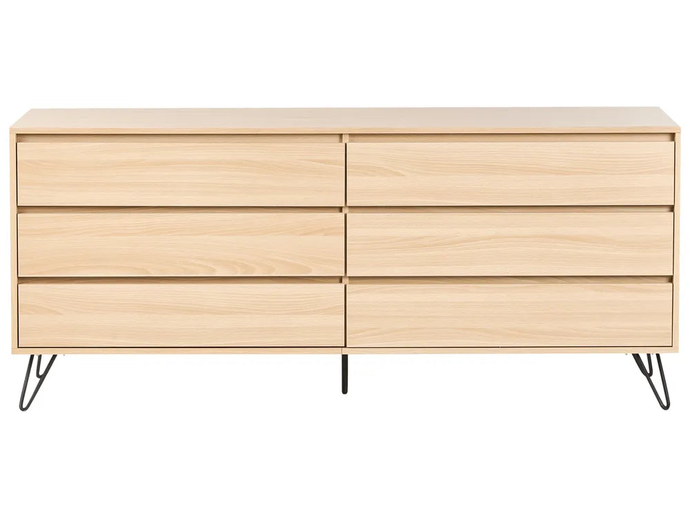 CARDIGAN チェスト タンス 6段引き出し ライトブラウン 木目調収納キャビネット ベッドルーム・リビング用