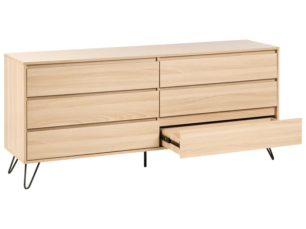 CARDIGAN チェスト タンス 6段引き出し ライトブラウン 木目調収納キャビネット ベッドルーム・リビング用