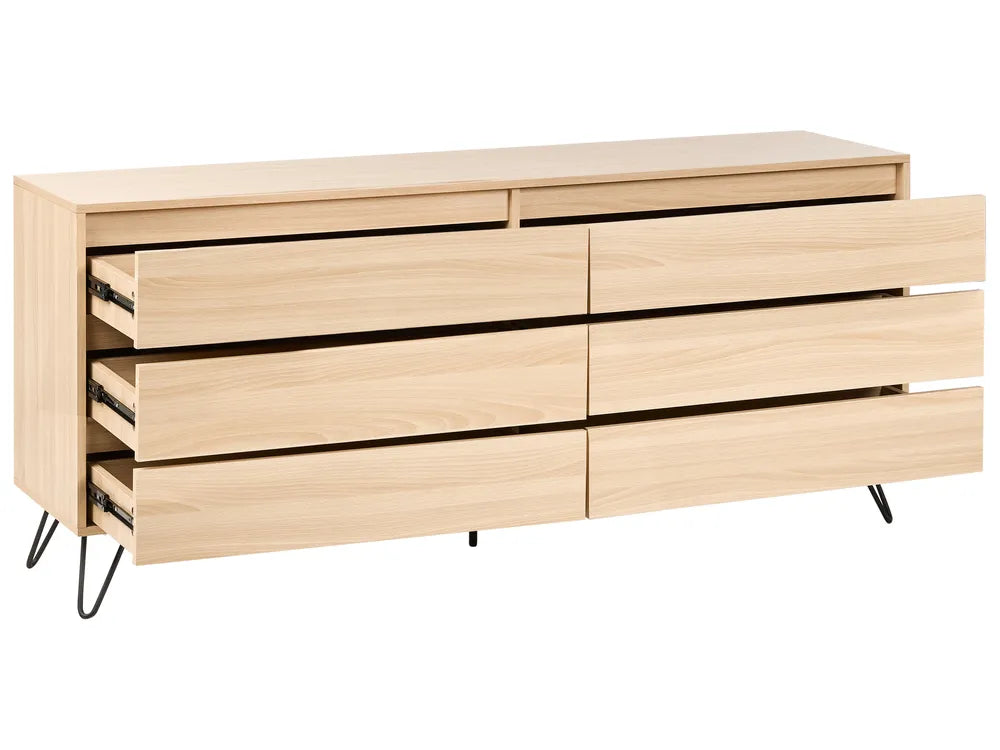 CARDIGAN チェスト タンス 6段引き出し ライトブラウン 木目調収納キャビネット ベッドルーム・リビング用