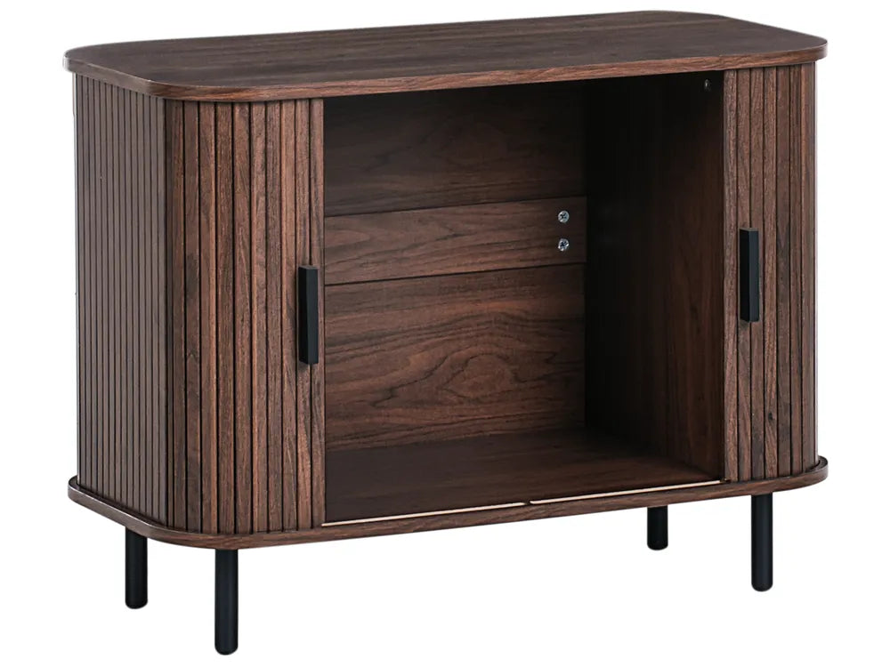 BRADLEY サイドボード ダークブラウン 引き戸収納 レトロ調 木目調キャビネット