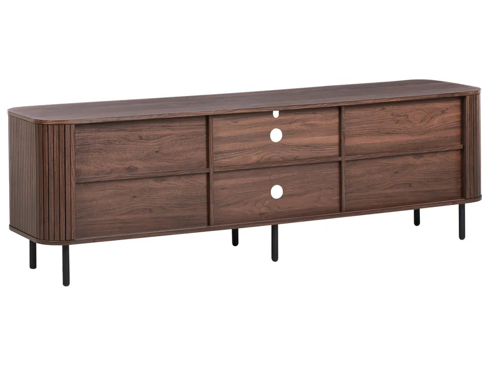 BRADLEY テレビボード ダークブラウン 幅180cm｜レトロ調 ルーバー引き戸 収納付き TV台 配線穴付き