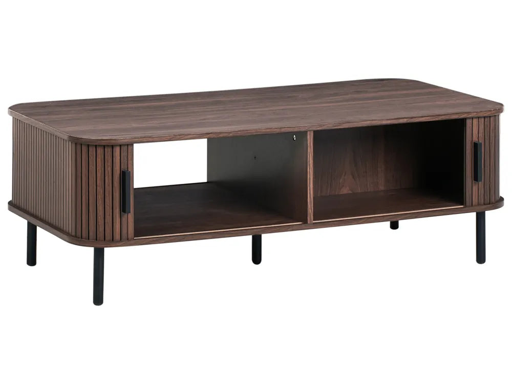 BRADLEY ブラッドリー コーヒーテーブル ダークブラウン 引き戸付き 収納テーブル MDF製 長方形 120×60×41cm