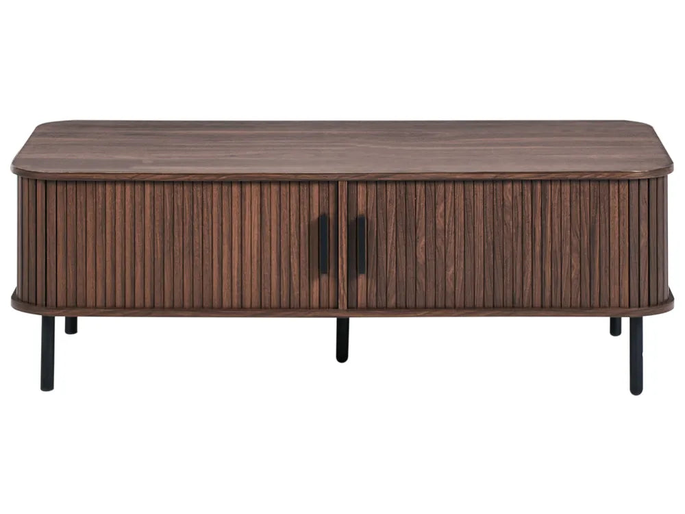 BRADLEY ブラッドリー コーヒーテーブル ダークブラウン 引き戸付き 収納テーブル MDF製 長方形 120×60×41cm